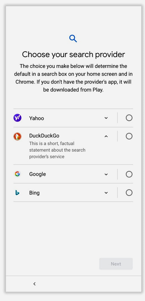 Android : Google donne désormais la possibilité de choisir entre trois autres moteurs de recherche par défaut