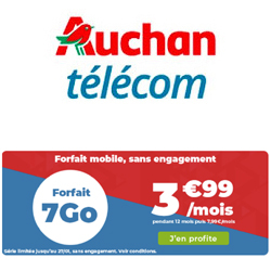 Auchan Telecom propose un forfait en série limitée 5 Go à 3,99 € jusqu'au 22 décembre Auchan Telecom propose un forfait en série limitée 5 Go à 3,99 € jusqu'au 22 décembre