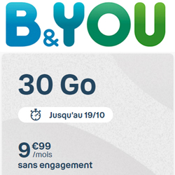 Un nouveau forfait B&You 30 Go chez Bouygues Telecom jusqu'au 19 octobre