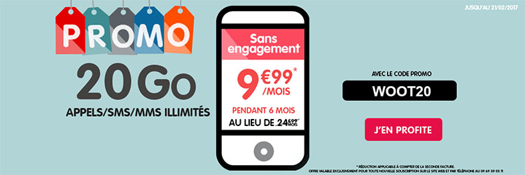 Forfait NRJ Mobile 20 Go est à 9.99 € par mois  Le Forfait NRJ Mobile 20 Go est à 9.99 euros par mois  jusqu'au 21 février