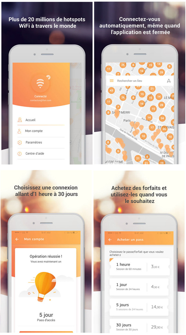 L'application Fon WiFi vous connecte automatiquement sur des millions de hotspots WiFi en France