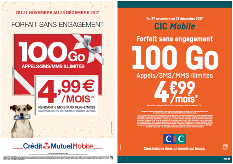 Le forfait 100 Go est à partir de 4.99 € chez chez CIC Mobile et Crédit Mutuel Mobile Un forfait 100 Go chez CIC Mobile et Crédit Mutuel Mobile pour 4.99 € par mois
