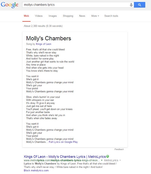 Les paroles des chansons vont s'afficher sur la page de résultats de Google