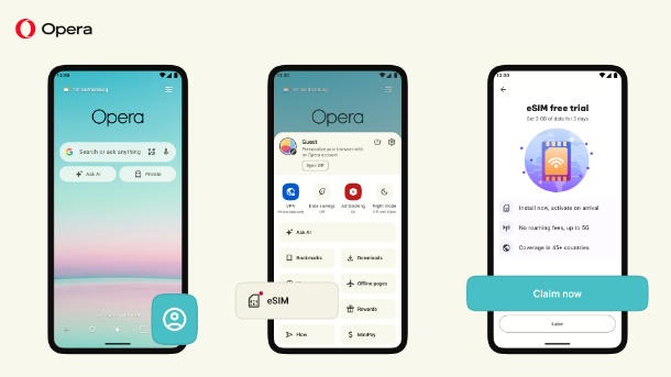 Opera intègre une eSIM directement dans son navigateur Android et offre 3 Go gratuits Opera intègre une eSIM directement dans son navigateur Android et offre 3 Go gratuits