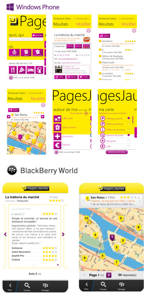 PagesJaunes lance une nouvelle  version de son application sous Windows Phone 8 et BlackBerry 10 