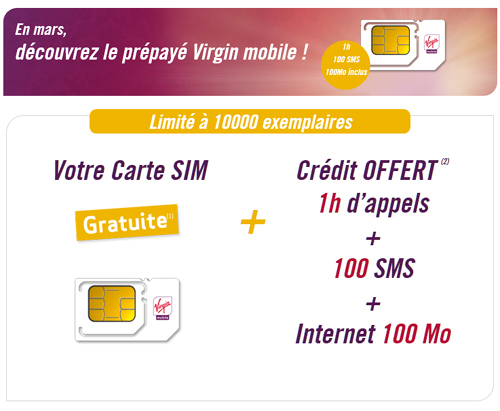 Virgin Mobile offre une carte SIM avec 1h d'appel, 100 SMS et 100 Mo !
