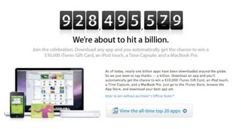 Apple lance un concours pour le milliardième téléchargement sur l'AppStore Apple lance un concours pour le milliardième téléchargement sur l'AppStore
