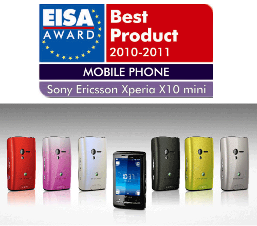 Le Sony Ericsson Xperia  X10 mini, élu meilleur téléphone portable européen 2010-2011