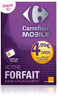 Téléphone Forfait  100  minutes Carrefour Mobile sans engagement