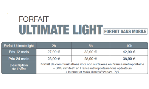 Engagement 24 Mois Changer De Forfait Forfait sans mobile Ultimate Light 5h avec un engagement de 24 mois par