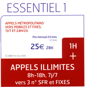 Téléphone Forfait SFR  Essentiel 1 sur 24 mois