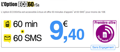 T&eacute;l&eacute;phone Tarif social Mobile : Option Eco60 rSa