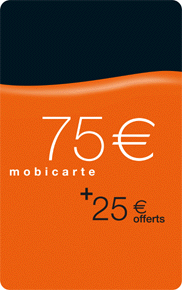Téléphone Recharge Mobicarte 75 € + 25 € offerts -Plan Soir et Week End- Téléphone Recharge Mobicarte 75 € + 25 € offerts -Plan Soir et Week End-